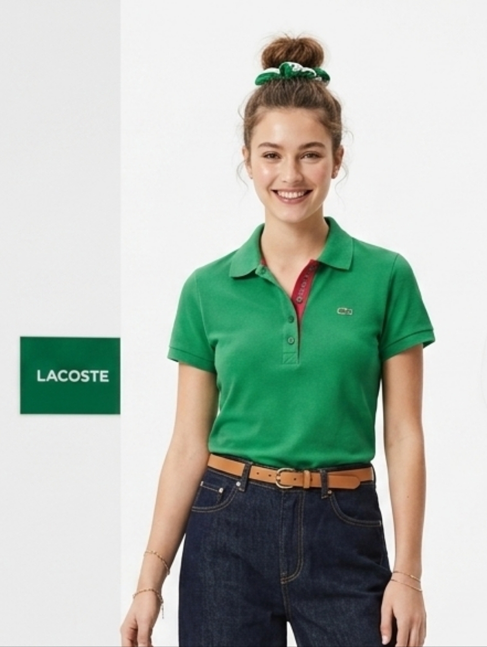Lacoste Green Polo with Pink Placket Accent
